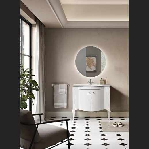 Mobile da Bagno a terra Martina in legno laccato Bianco con pomelli cromo con Swarovski e lavabo in ceramica di Bluelife