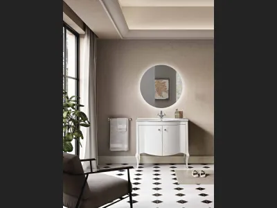 Mobile da Bagno a terra Martina in legno laccato Bianco con pomelli cromo con Swarovski e lavabo in ceramica di Bluelife