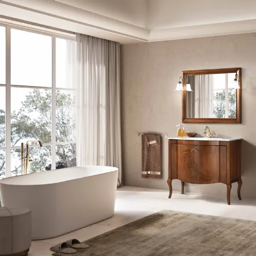 Mobile da Bagno a terra Martina finitura Noce chiaro, maniglia brunita con Swarovski e lavabo in ceramica di Bluelife