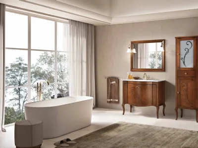 Mobile da Bagno a terra Martina finitura Noce chiaro, maniglia brunita con Swarovski e lavabo in ceramica di Bluelife