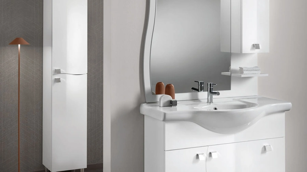 Mobile da Bagno a terra Onda 03 in bianco lucido di Bluelife
