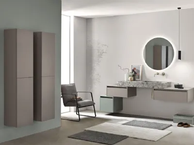 Mobile da Bagno sospeso Piave in nobilitato Tortora e Verde frassinato con top in HPL Ceppo di Grè con lavabo integrato di Bluelife