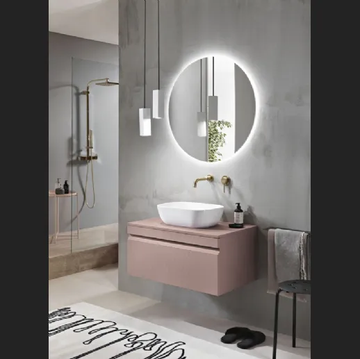 Mobile da Bagno sospeso Rio in PVC cannettato finitura Rosa Polvere di Bluelife