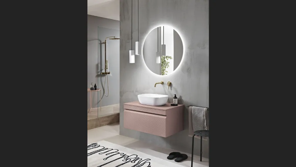 Mobile da Bagno sospeso Rio in PVC cannettato finitura Rosa Polvere di Bluelife