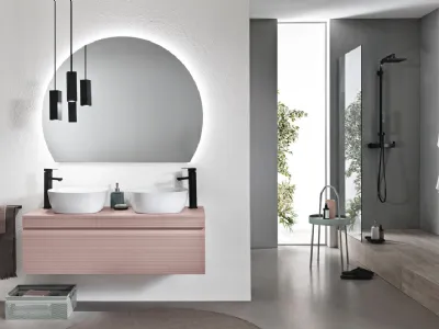 Mobile da Bagno Rio in PVC cannettato Rosa Polvere con 2 lavabi in ceramica di Bluelife