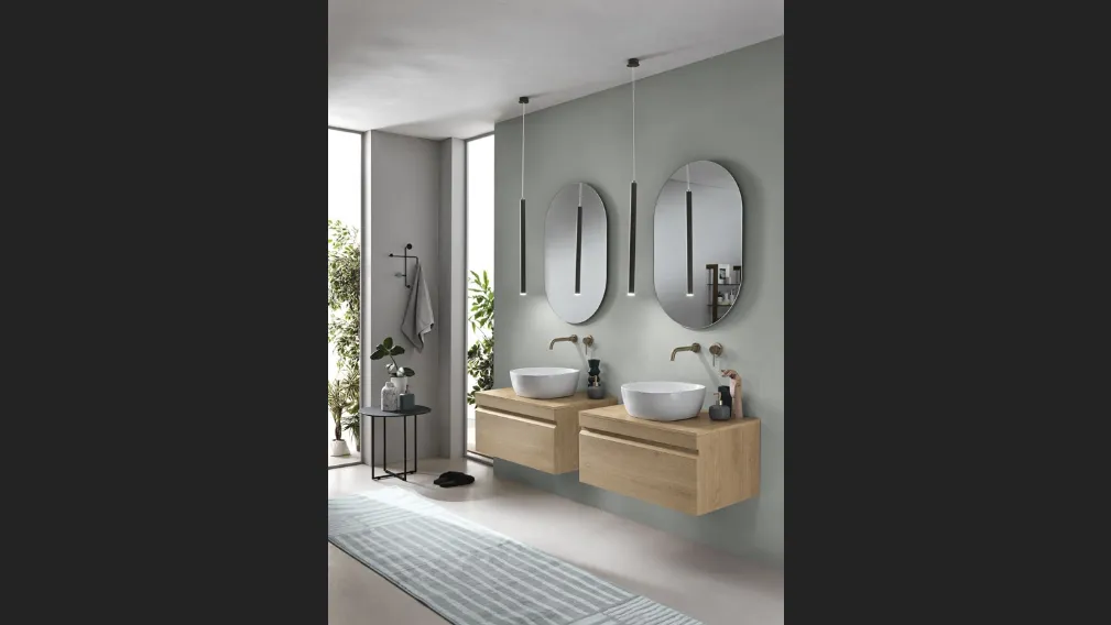 Mobile da Bagno sospeso Rio in PVC cannettato finitura Rovere chiaro di Bluelife