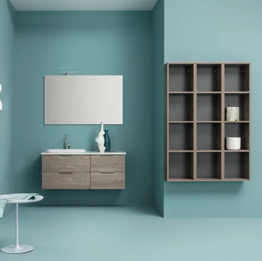 Mobile da Bagno sospeso in melaminico effetto legno con piano e lavabo in ceramica UPDATE UP 006 di Compab