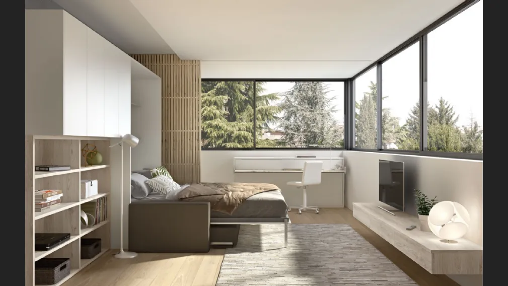 Camera moderna salvaspazio con letto aperto Room 148 di Zg Mobili