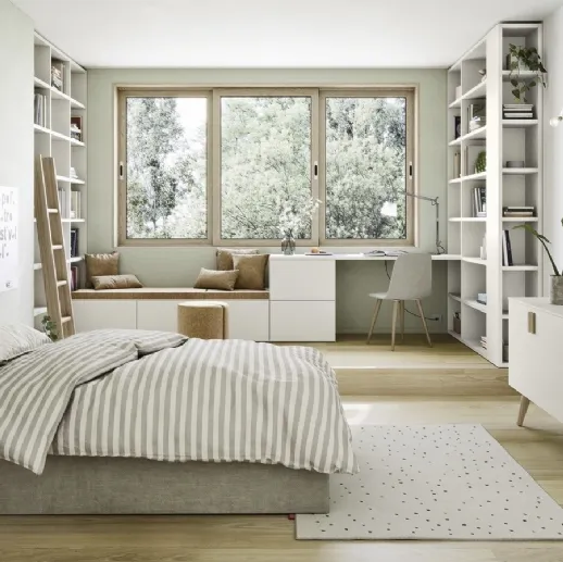 Cameretta componibile con scrivania e 2 librerie a muro Next space 01 di Nidi