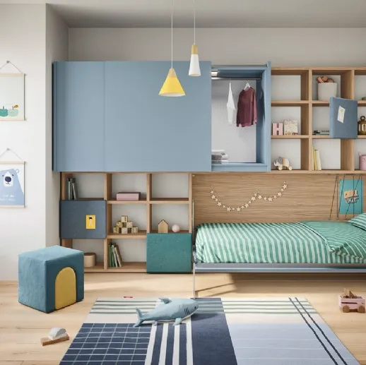 Cameretta a ponte con letto a scomparsa salvaspazio Kids space 29 di Nidi