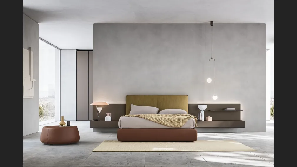 Letto in tessuto con boiserie Suite System 2 di Alf Da Frè