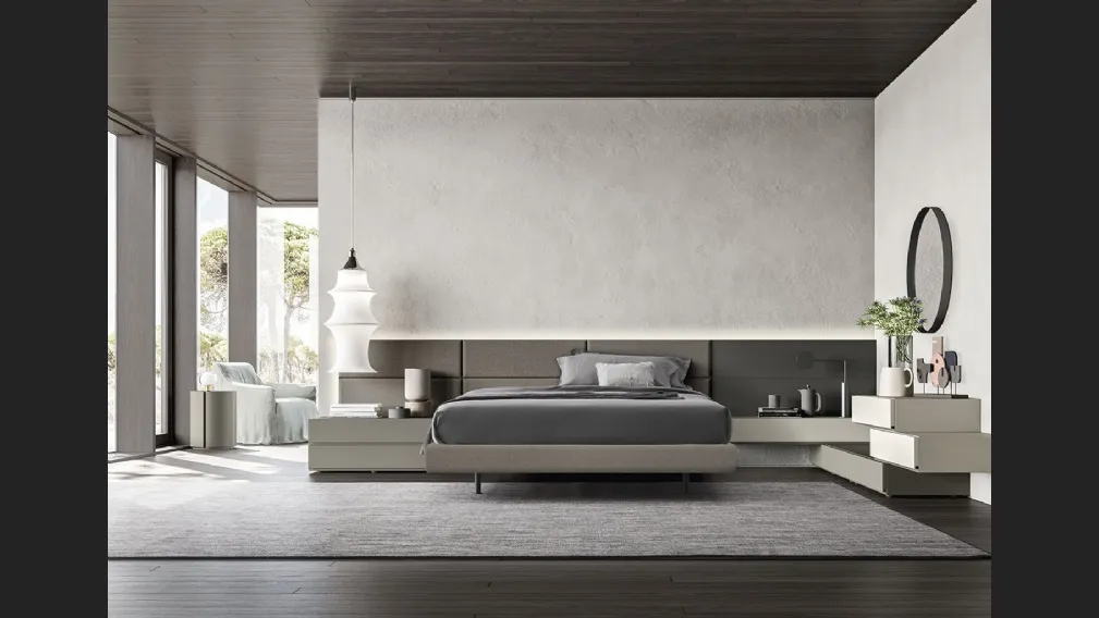Letto in tessuto con boiserie Suite System 2 di Alf Da Frè