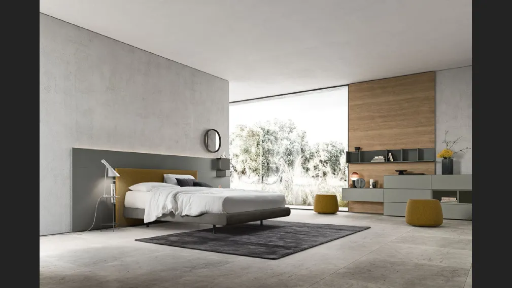 Letto in tessuto con boiserie Suite System 2 di Alf Da Frè