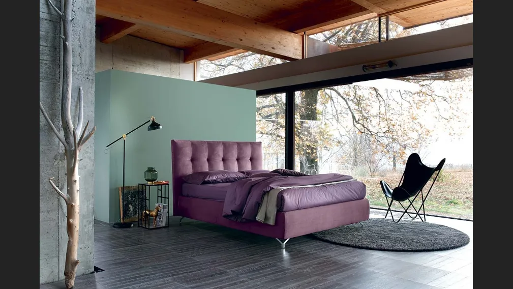 Letto in tessuto Gemma con box contenitore e testiera trapuntata di Bontempi Letti Design