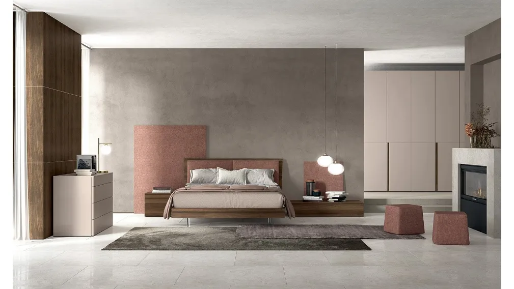 Letto in legno con testiera rivestita con pannelli in tessuto imbottito Vitalyty Lancia Soft di Colombini Casa