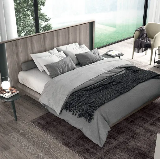 Letto matrimoniale in legno con testiera con luci a led Vitalyty Pure di Colombini Casa