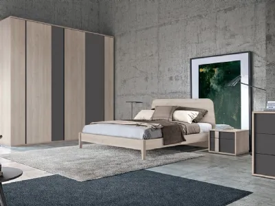 Letto matrimoniale Golf Virgo con struttura e testiera in legno chiaro di Colombini Casa
