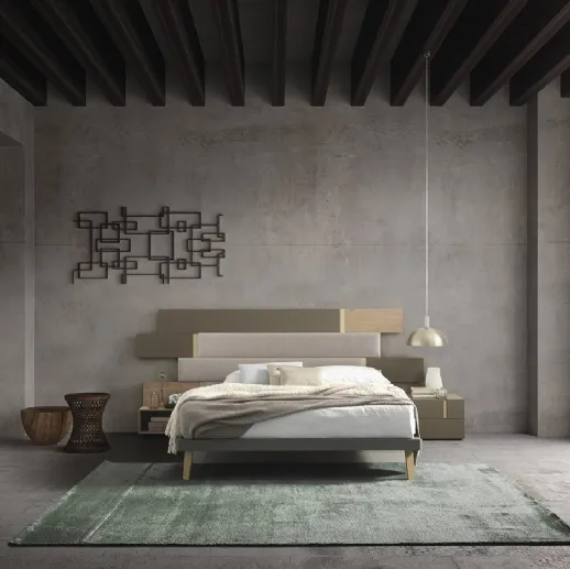 Letto Regolo con testiera boiserie in legno e tessuto di Mobilgam