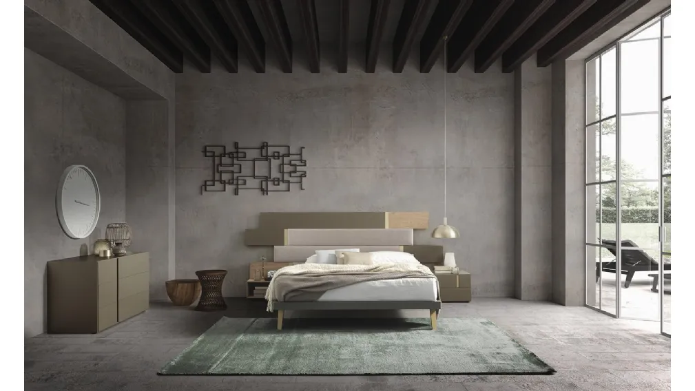 Letto Regolo con testiera boiserie in legno e tessuto di Mobilgam