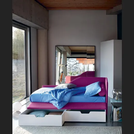 Letto singolo in tessuto con cassettoni Duplo di Bontempi Letti Design