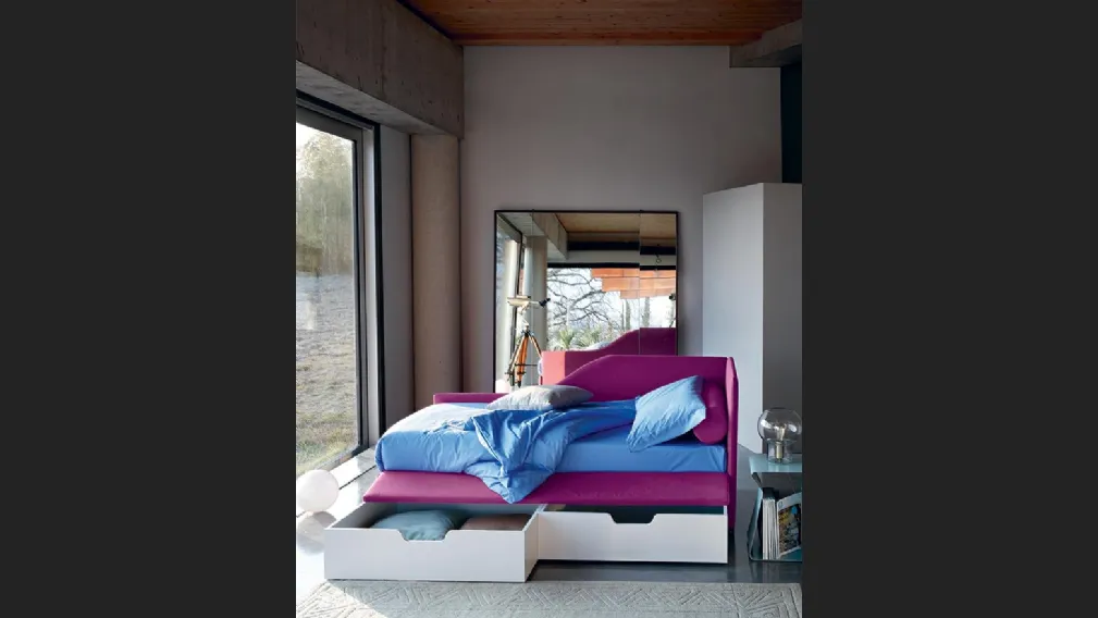 Letto singolo in tessuto con cassettoni Duplo di Bontempi Letti Design