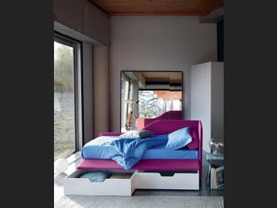 Letto singolo in tessuto con cassettoni Duplo di Bontempi Letti Design