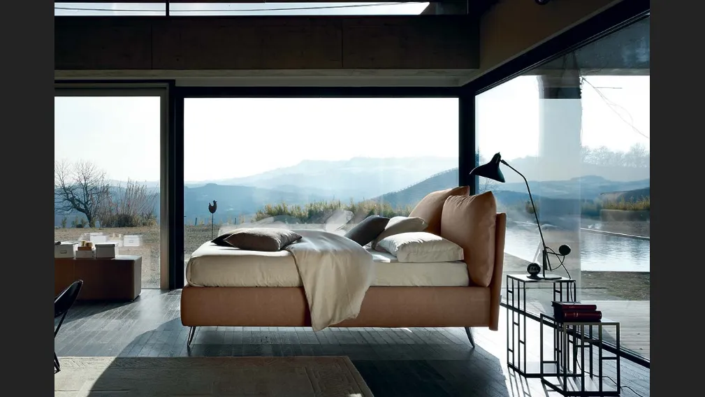 Letto in tessuto imbottito con box contenitore Topazio di Bontempi Letti Design