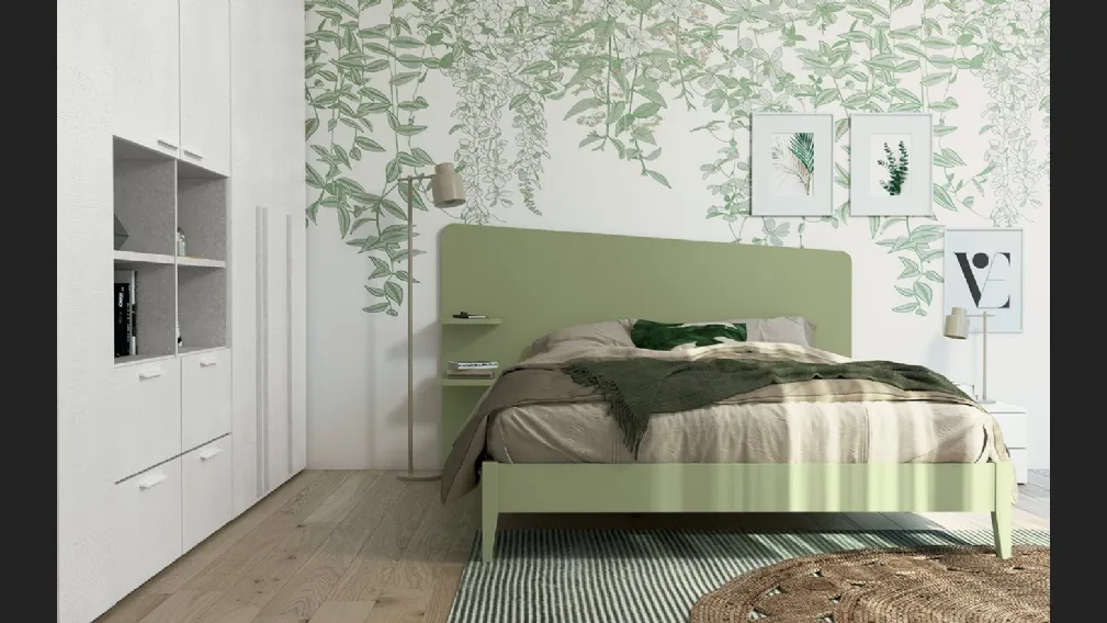 Letto matrimoniale con testiera  Volo Edge Plus con giroletto Nettuno finitura Oliva di Colombini Casa