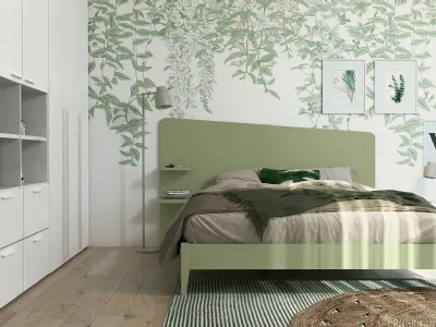 Letto matrimoniale con testiera  Volo Edge Plus con giroletto Nettuno finitura Oliva di Colombini Casa