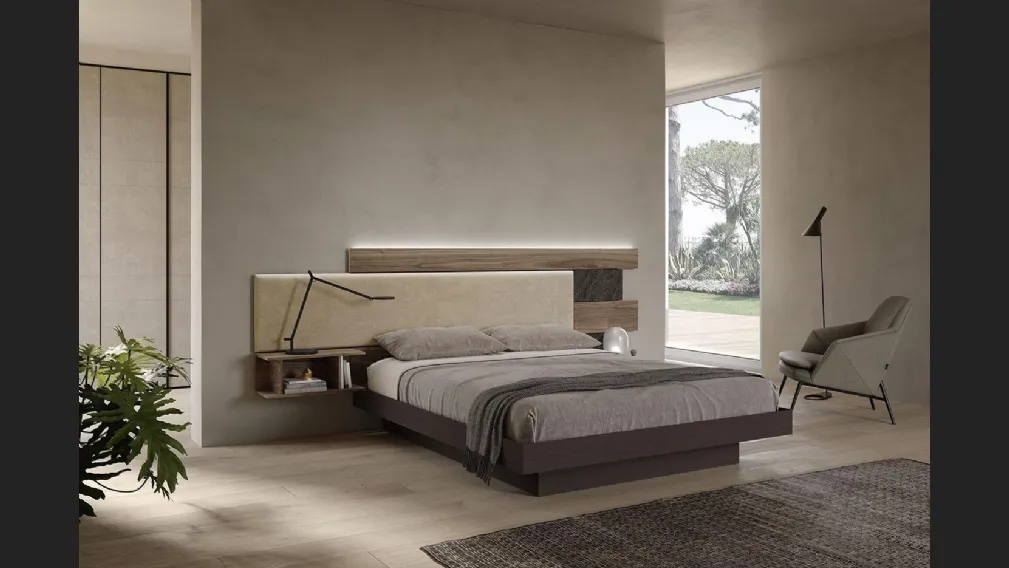 Letto Wall System Dreaming 02 in laccato con testiera in ecopelle e legno di Mobilgam