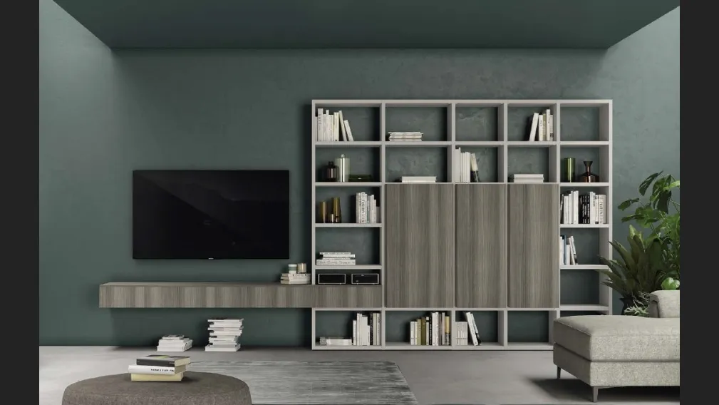 Libreria a muro Vitalyty Luce Bianca e Grigia in melaminico di Colombini Casa