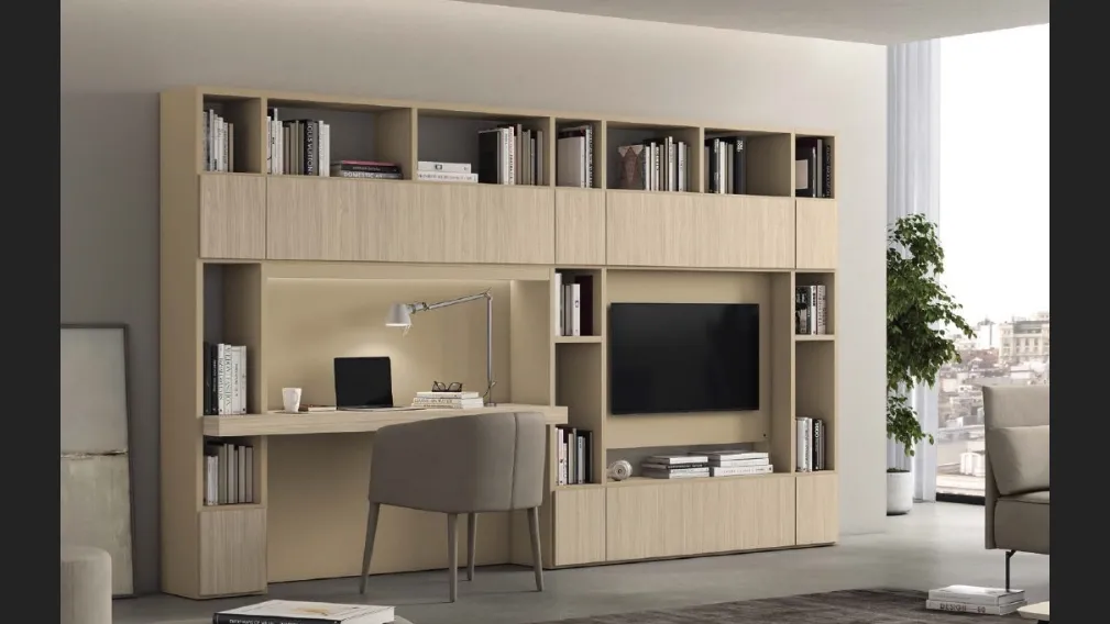 Libreria Vitalyty Luce a parete in melaminico finitura Legno Chiaro di Colombini Casa