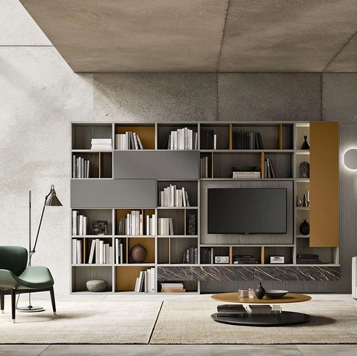Libreria Composizione Horizon 1023 in laccato e laminam di Mobilgam