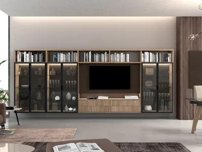 Libreria sospesa con vetrina Vitalyty in melaminico e vetro fumé di Colombini Casa