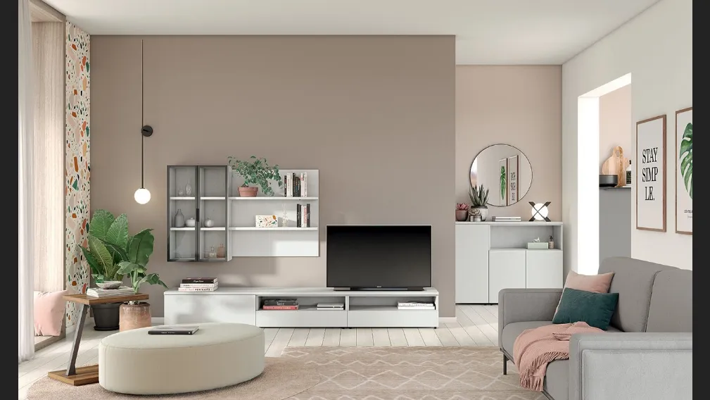 Libreria sospesa Volo Infinity L016 in melaminico finitura Bianco opaco e Vetro di Colombini Casa