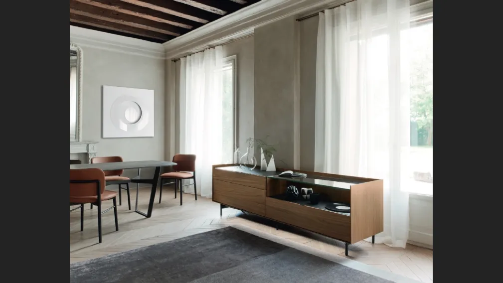 Madia Cabaret 56B in impiallacciato Noce e top in ceramica di Sangiacomo