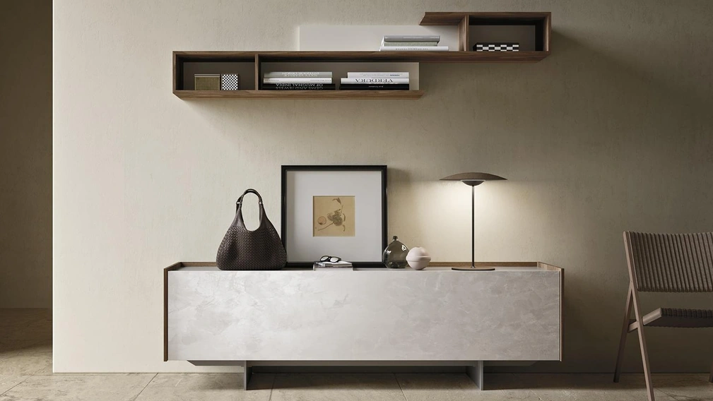 Madia Horizon Slim 980 in laccato spatolato Avorio di Mobilgam
