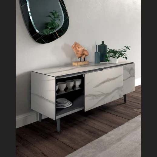 Madia moderna Plana in marble glass Onice lucido di Ozzio