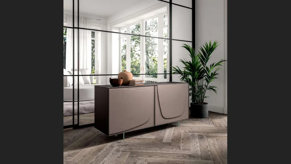 Madia Trilogy Duo a due ante rivestite in pelle Moka di Ozzio