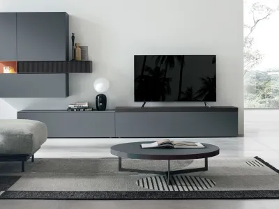 Parete Attrezzata Atlante UNIT AT134 in legno rovere carbone e rovere carbone cannetè di Tomasella
