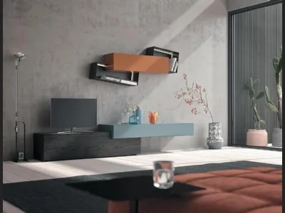 Parete Attrezzata Composizione Horizon 902 in laccato opaco e legno di Mobilgam