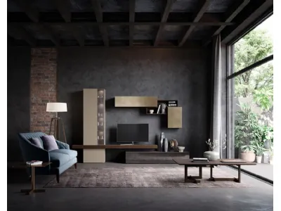 Parete Attrezzata  Composizione Horizon 914 in laccato opaco e legno di Mobilgam