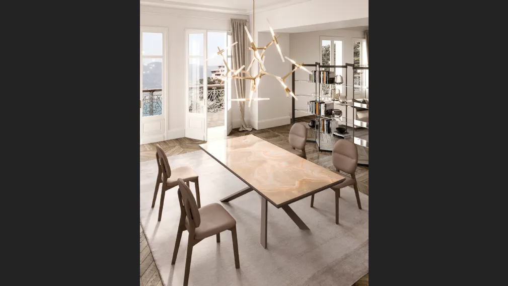 Tavolo allungabile 4x4 in Marble Glass di Ozzio
