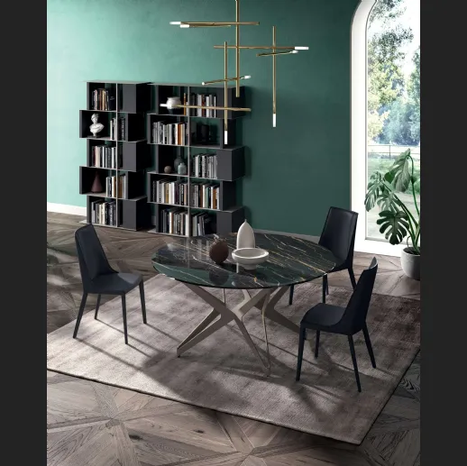 Tavolo Big Round Fisso in Cristallo Ceramica Noir Desir con base in metallo di Ozzio