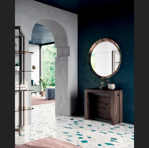 Consolle A4 allungabile in Rovere e metallo dotata di 4 prolunghe incorporate nella struttura di Ozzio