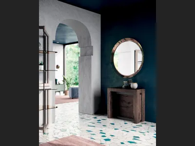 Consolle A4 allungabile in Rovere e metallo dotata di 4 prolunghe incorporate nella struttura di Ozzio