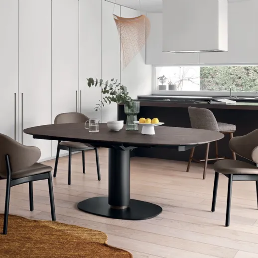 Tavolo con piano ellittico allungabile e basamento in metallo Elson di Calligaris