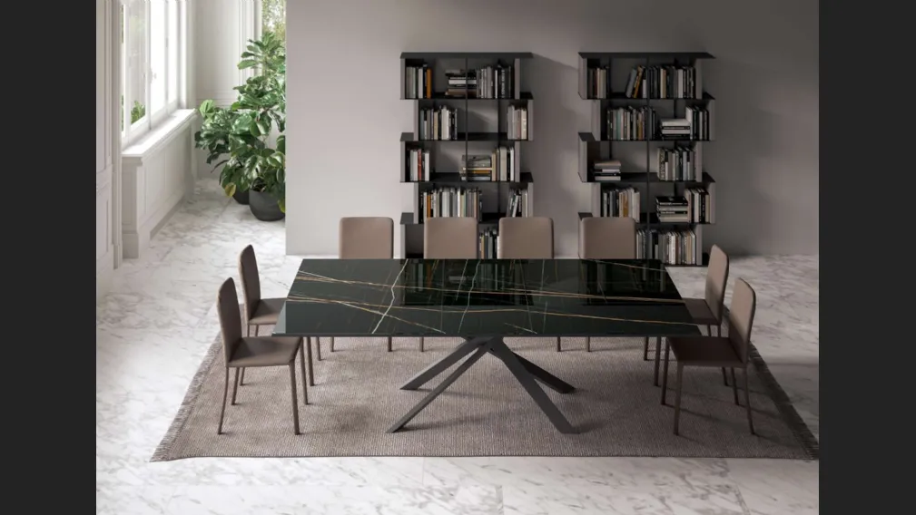 Tavolo allungabile e allargabile 4x4 in Marble Glass di Ozzio
