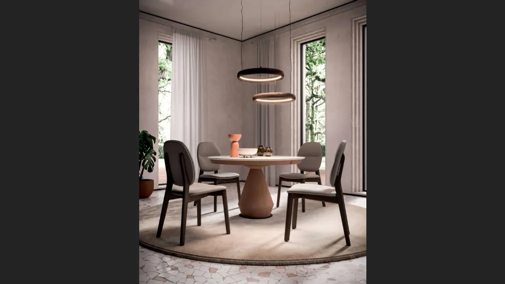 Tavolo allungabile Lycos con top in Marble Glass Calacatta Gold lucido e base in metallo verniciato Bronzo di Ozzio