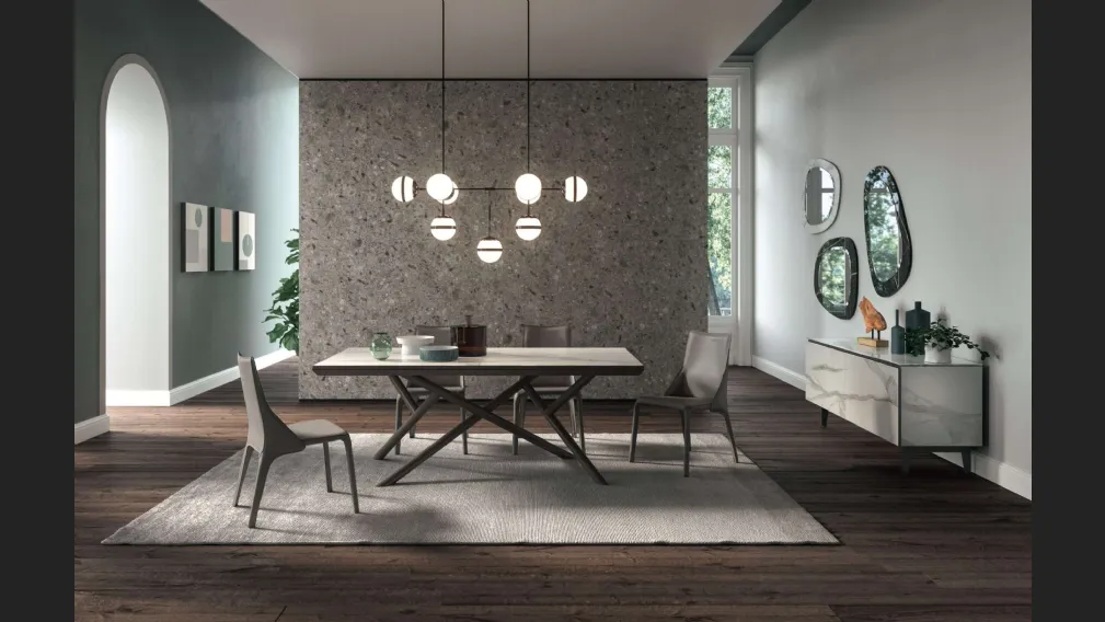 Tavolo allungabile Random Marble Glass di Ozzio